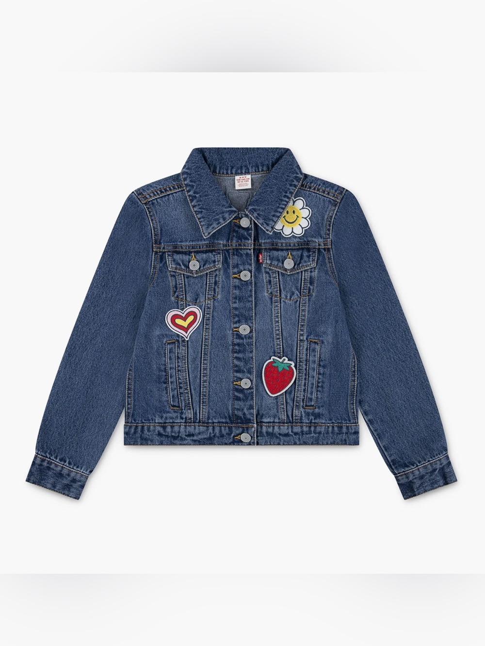 Levi's Blue Denim Kids Jacket with Playful Patch Accents | Size XL